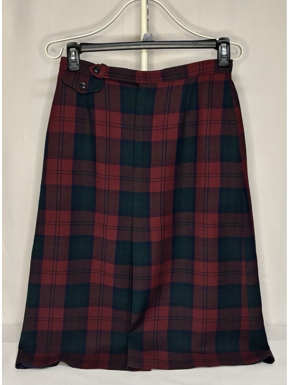 Vtg GT Boston Tartan Plaid Skirt 14 Red Green Wool Blend Mid Century Academia